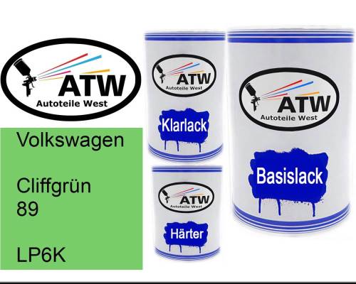 Volkswagen, Cliffgrün 89, LP6K: 500ml Lackdose + 500ml Klarlack + 250ml Härter - Set, von ATW Autoteile West.